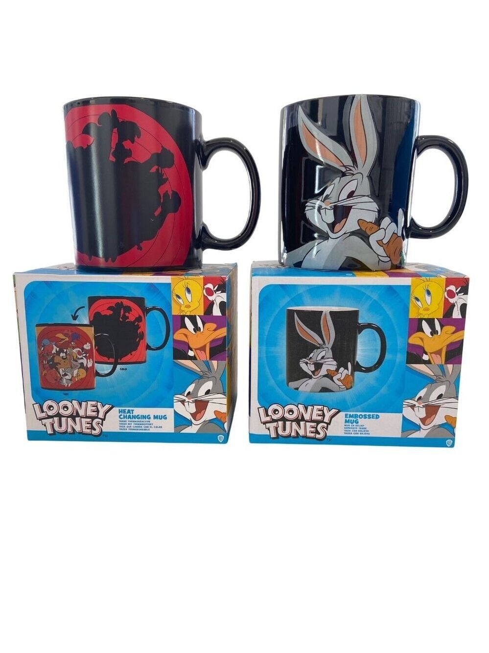 Looney Tunes Bugs Bunny Ceramic Mug Set - "Whats Up Doc?" & Red characters Silho